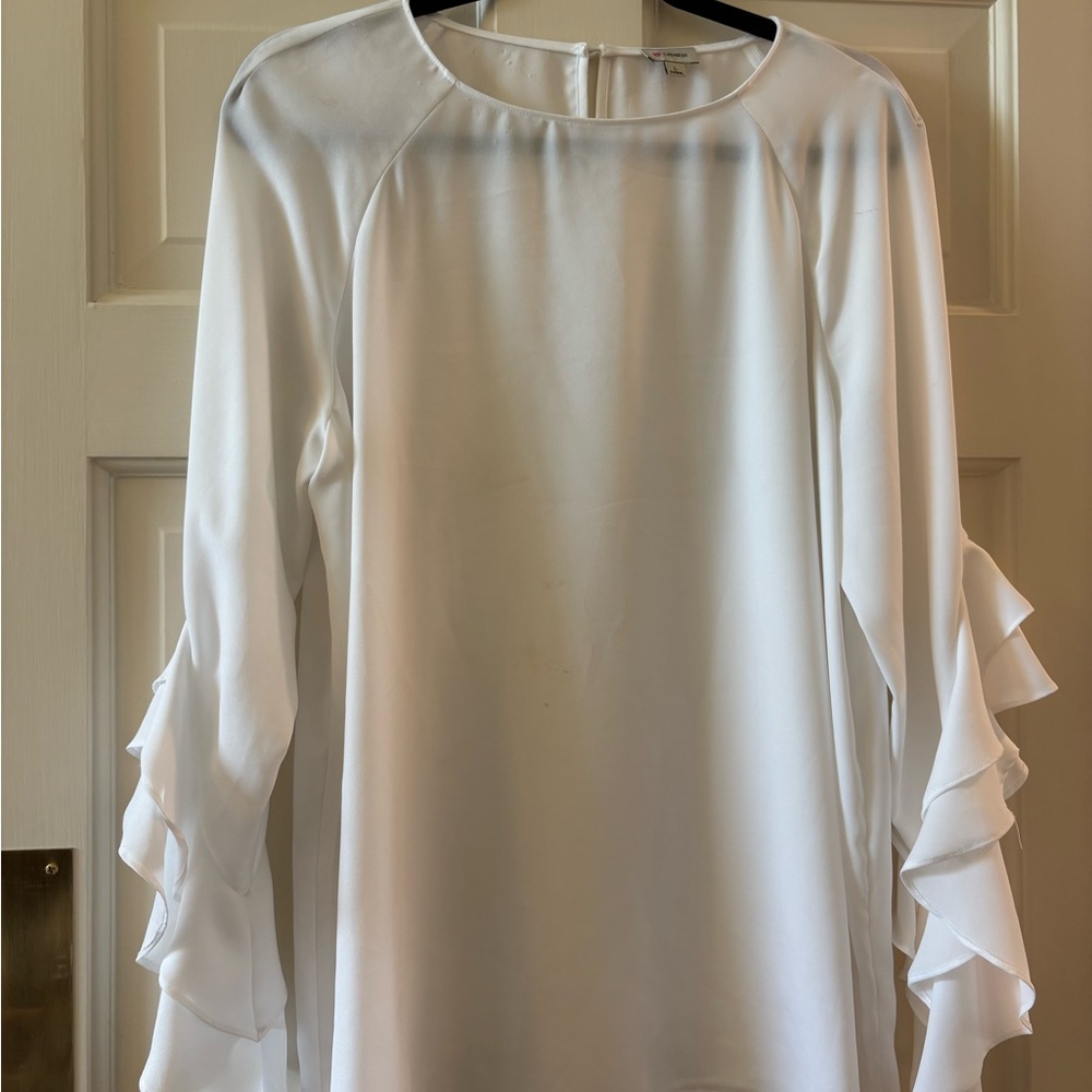 Daniel Cremieux White Ruffle Sleeve Blouse